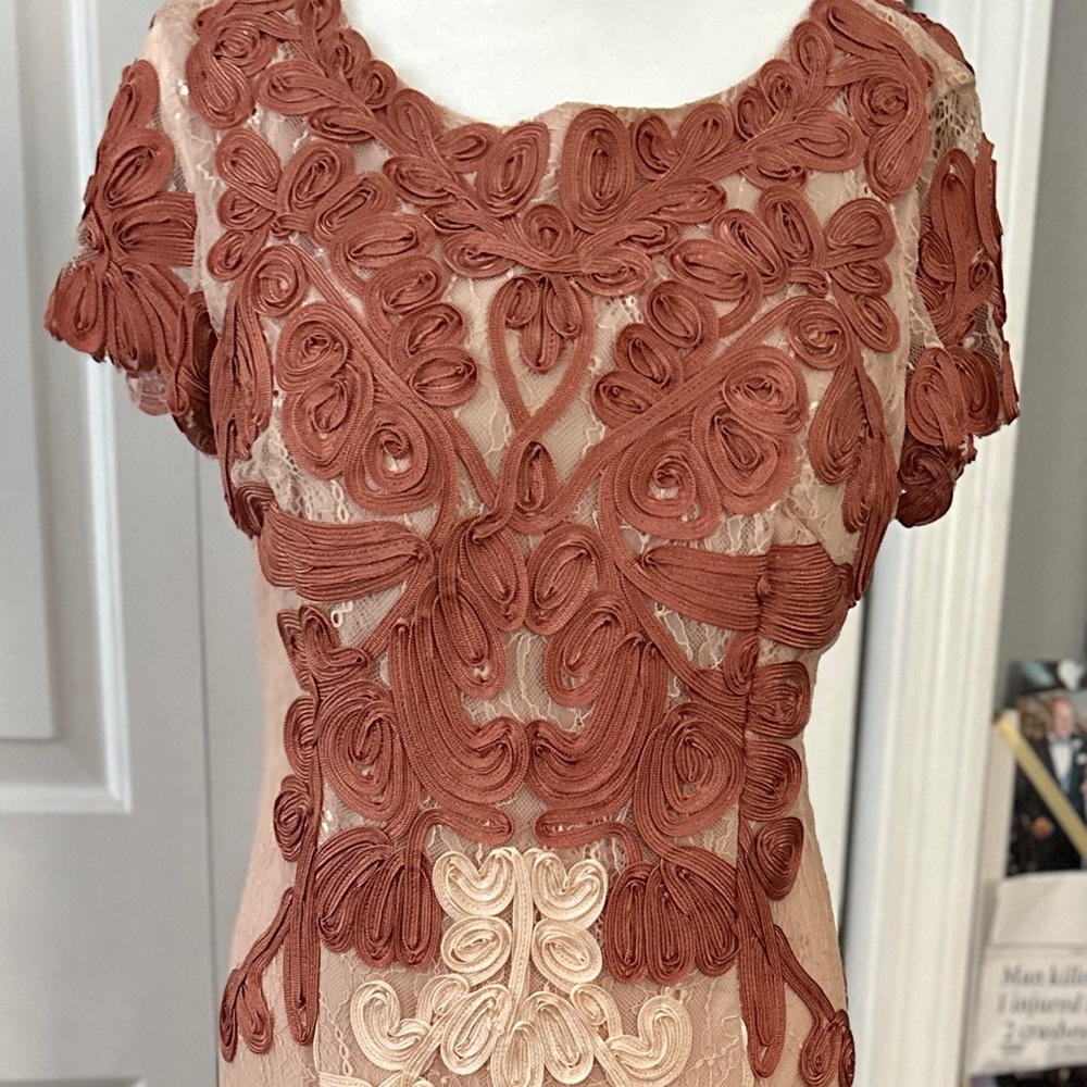 JS Collections Soutache Midi/long Dress taupe & pink /salmon Size 10.